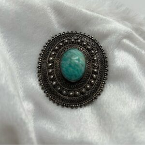 VTG Sterling Silver Yemenite Israel Turquoise
Pendant / Pin Brooch, Stamped